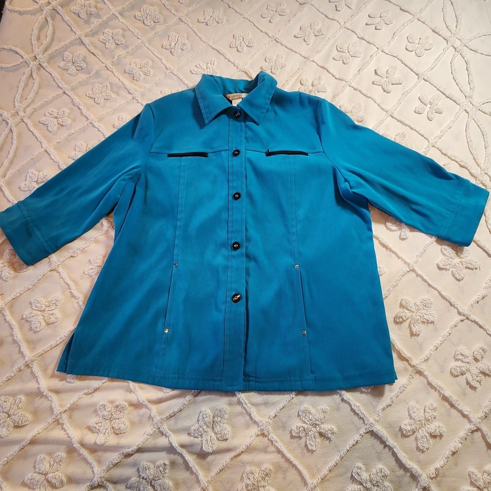 Allison Daley Corduroy Jacket‎ Womens Size 18 Turquoise Button Front Fall Spring